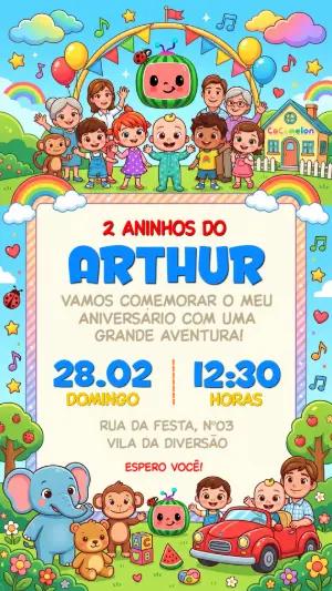 Convite de Aniversário Cocomelon Colorido para Editar