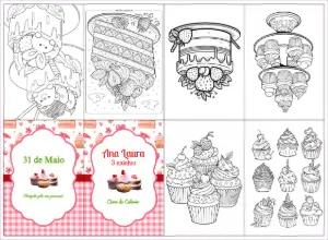 Kit de Desenhos de Bolinhos para Colorir e Editar Online