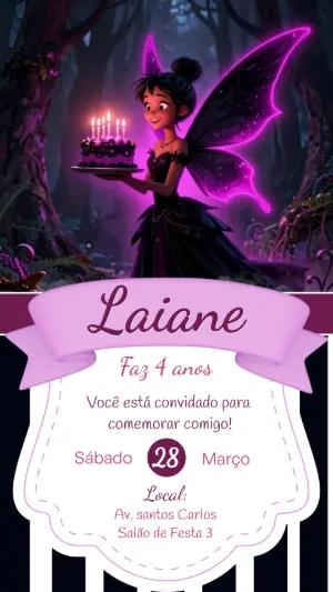 Convite de Aniversário Fada Gótica Roxo e Preto Editável