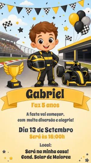 Convite Digital Aniversário Piloto de Corrida para Editar