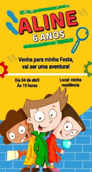 Convite de Aniversário Detetive do Prédio Azul Infantil Modelo Editável