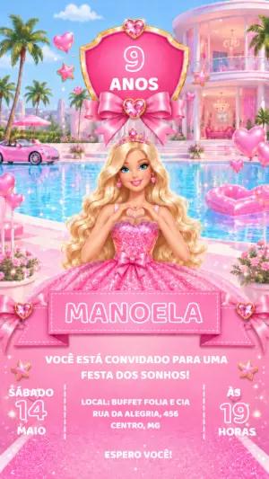 Convite de Aniversário Barbie na Piscina para Editar Online