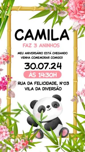 Convite de Aniversário Panda Menina Fofo para Editar