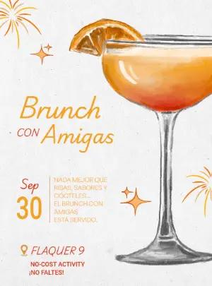 Invitación para Brunch con Amigas Estilo Acuarela Editable