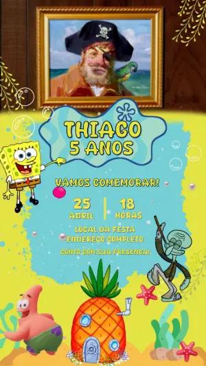 Convite Animado Aniversário Bob Esponja para Editar Online