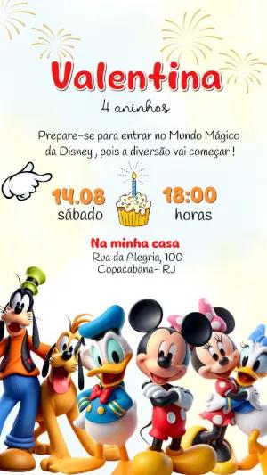 Convite de Aniversário Turma do Mickey Colorido para Editar