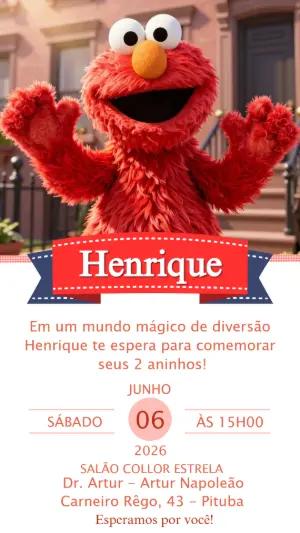 Convite de Aniversário Infantil Elmo Vermelho para Editar