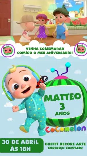 Convite Animado de Aniversário Cocomelon para Editar