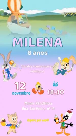 Convite Animado Aniversário Looney Tunes para Editar Online