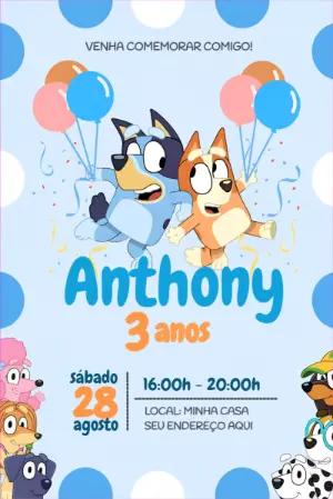 Convite de Aniversário Bluey e Bingo para Editar Online