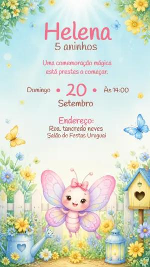 Convite de Aniversário Borboleta Jardim Encantado Editável