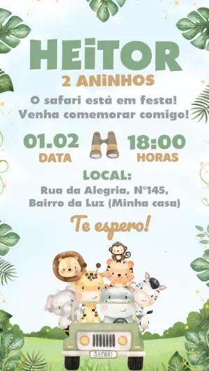 Convite de Aniversário Safari Animais Fofos para Editar Online
