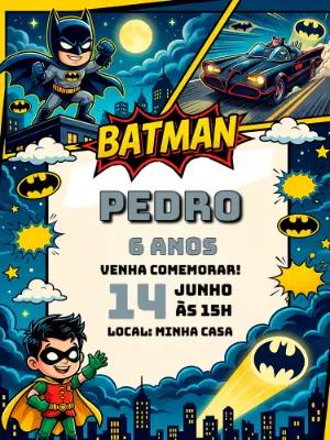 Convite de Aniversário Batman Quadrinhos Infantil Editável