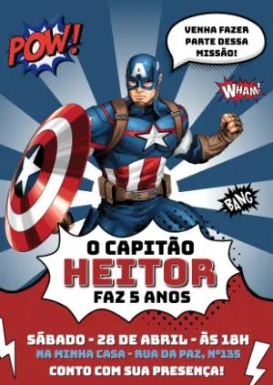 Convite de Aniversário Capitão América Quadrinhos para Editar