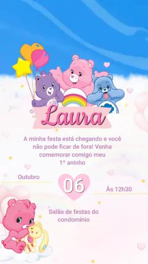 Convite Animado Ursinhos Carinhosos Aniversário Infantil Editável