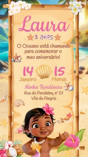 Convite de Aniversário Moana Baby Tropical para Editar