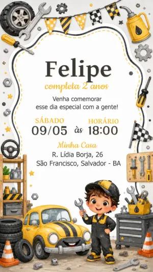 Convite Aniversário Oficina Mecânica para Editar