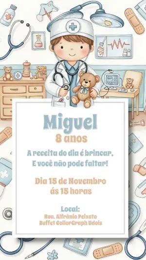 Convite de Aniversário Médico Infantil para Editar Online