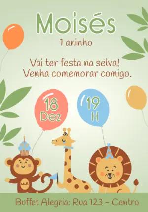 Convite Digital Aniversário Infantil Tema Selva para Editar
