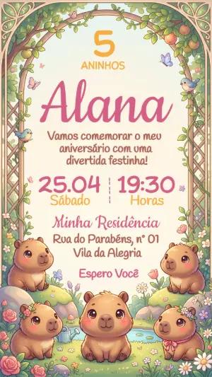 Convite de Aniversário Tema Capivara Fofa Modelo Editável