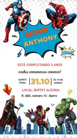 Convite de Aniversário Super-Heróis Vingadores para Editar