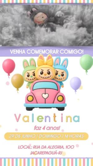 Convite Animado Aniversário Infantil Labubu Editável