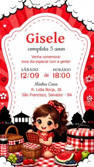 Convite de Aniversário Piquenique Menina para Editar