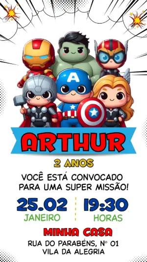 Convite Vingadores Baby Editável para Aniversário Infantil