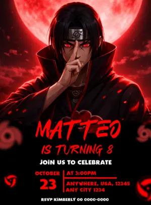 Itachi Uchiha Birthday Invitation | Editable Anime Party Template