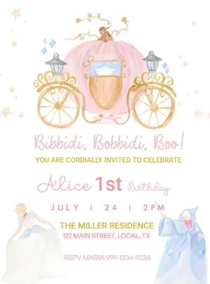 Cinderella Princess Birthday Invitation Editable Template