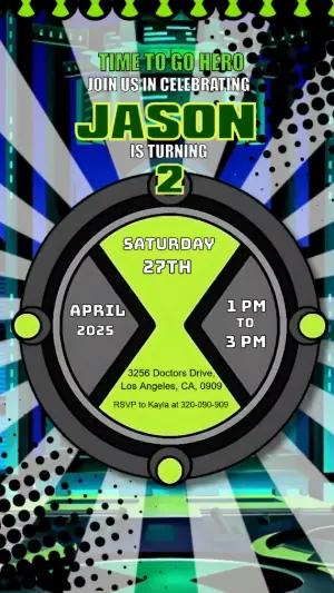 Animated Ben 10 Birthday Video Invitation for Editing
