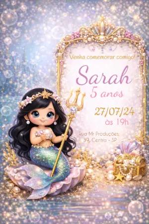 Convite Digital Editável Aniversário Infantil Tema Sereia Mágica