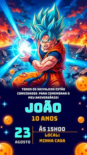 Convite de Aniversário Dragon Ball Super Goku Editável