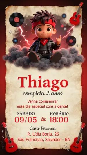 Convite de Aniversário Rock Infantil para Editar e Enviar