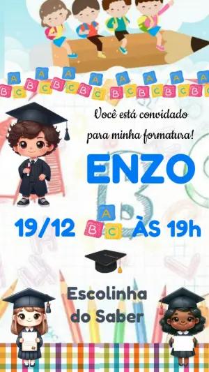 Convite Animado de Formatura Infantil Colorido para Editar