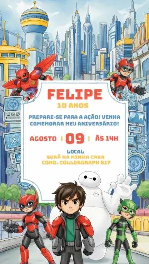 Convite Aniversário Operação Big Hero para Editar Online