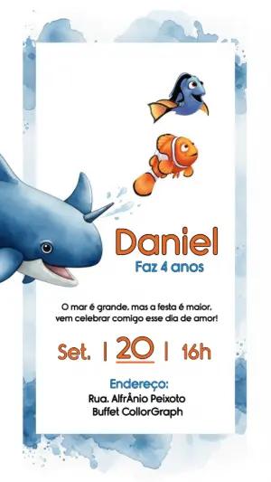Convite Aniversário Procurando Nemo com Personagens para Editar