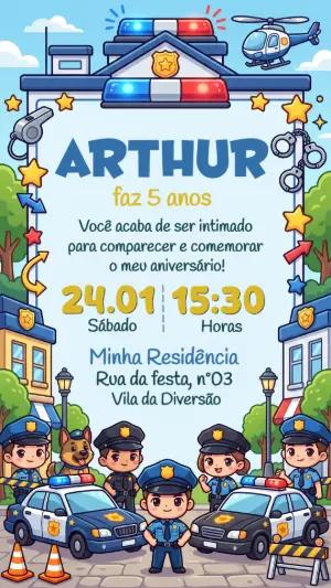Convite de Aniversário Policial Infantil para Editar Online