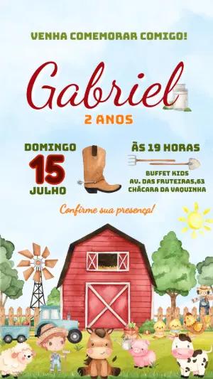 Convite Aniversário Fazendinha com Animais para Editar Online