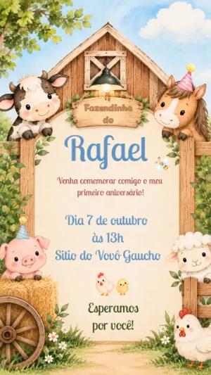 Convite Digital Aniversário Fazendinha Infantil Editável