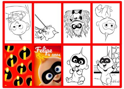 Arte Editável Livrinho de Colorir Festa Zezé Os Incríveis