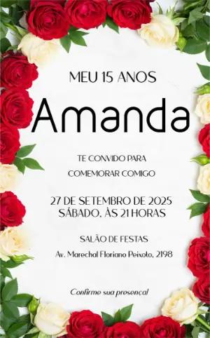 Convite de 15 Anos Floral com Rosas Vermelhas para Editar