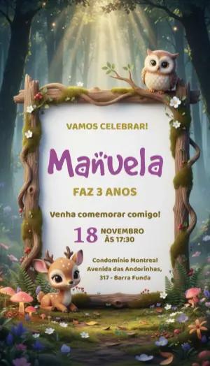 Convite de Aniversário Bosque Encantado Fofo para Editar