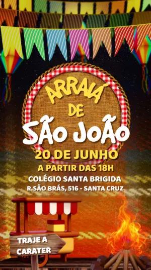 Convite de Arraial Junino Rústico com Fogueira para Editar