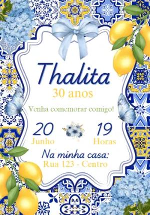 Convite de Aniversário Limão Siciliano e Azulejo Editável