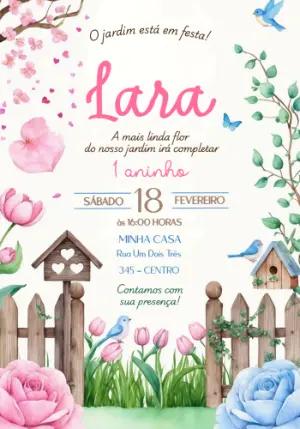 Convite de Aniversário Jardim Encantado Aquarela Editável