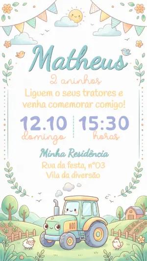 Convite de Aniversário Trator Fazendinha Fofo para Editar