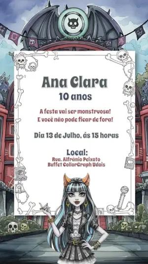 Convite de Aniversário Monster High com Personagens para Editar