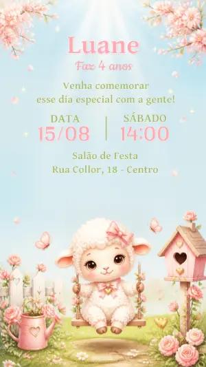 Convite Aniversário Ovelhinha Editável para Menina