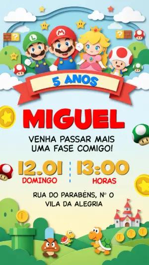 Convite Digital Aniversário Super Mario Editável